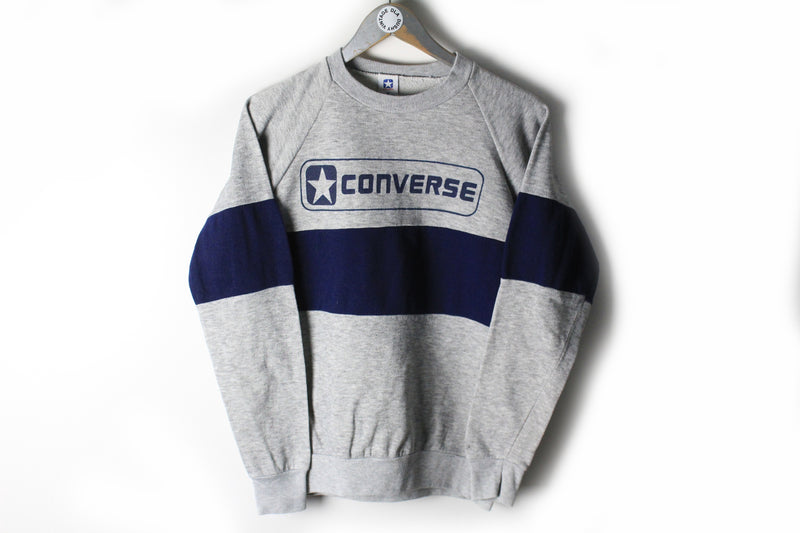 Vintage Converse Sweatshirt Small made in USA gray blue big logo 80s sport jumper skateboarding