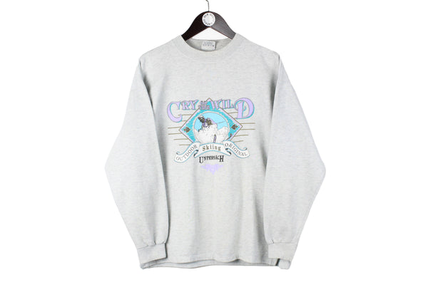 Vintage Ski Sweatshirt Small Fox jumper Cry of the Wild Outdoor Skiing Original Uniferbach Alps sport crewneck 80s 90s jumper