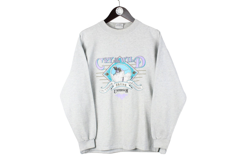 Vintage Ski Sweatshirt Small Fox jumper Cry of the Wild Outdoor Skiing Original Uniferbach Alps sport crewneck 80s 90s jumper