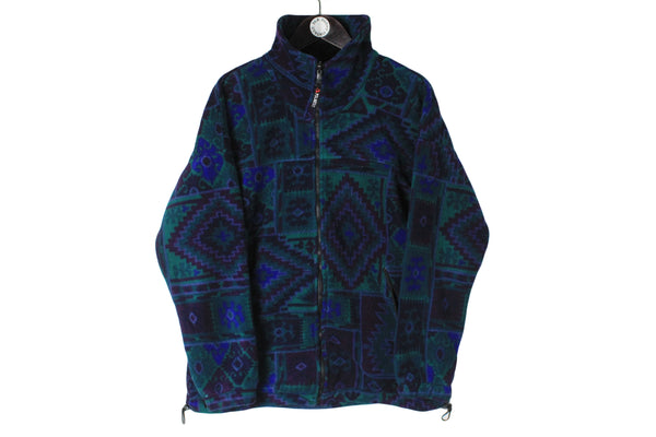 Vintage Fleece Medium size men's oversize multicolor blue green sport wear tech clothing athletic 90's style ski sport authentic mountains extreme sweatshirt full zip jumper