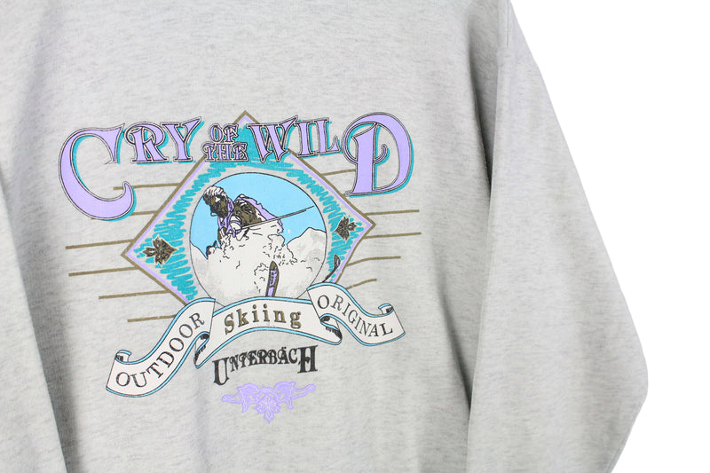 Vintage Ski Sweatshirt Small Fox jumper Cry of the Wild Outdoor Skiing Original Uniferbach Alps sport crewneck 80s 90s jumper
