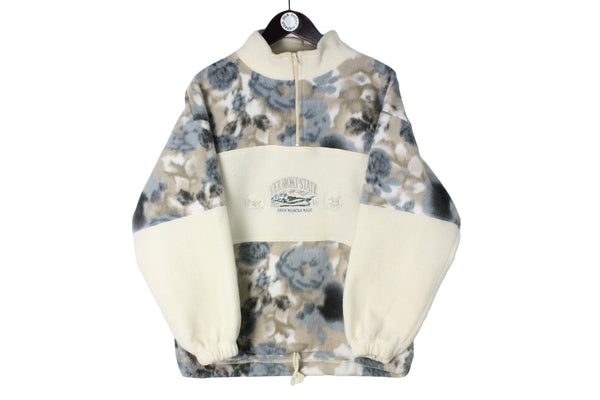 Vintage Fleece Medium size men's oversize multicolor beige gray sport wear tech clothing athletic 90's style ski sport authentic mountains extreme sweatshirt 1/4 zip jumper