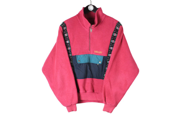 Vintage Fleece Medium size men's oversize multicolor pink sport wear tech clothing athletic 90's style ski sport authentic mountains extreme sweatshirt 1/4 zip jumper