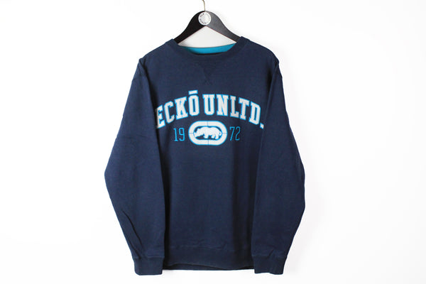 Vintage ECKO UNLD Sweatshirt XLarge navy blue big logo 90s hip hop jumper