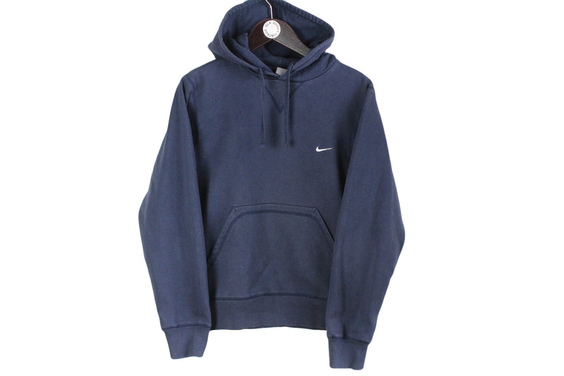 Vintage Nike Hoodie XSmall size men's navy blue hooded sweatshirt front logo long sleeve pullover retro jumper basic sport athletic authentic sweat