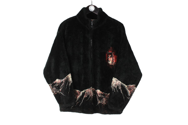 Vintage Fleece Women's Medium size men's unisex oversize full zip sport wear clothing athletic 90's style ski sport authentic mountains extreme sweatshirt casual streetwear wolf print animal pattern wolfs