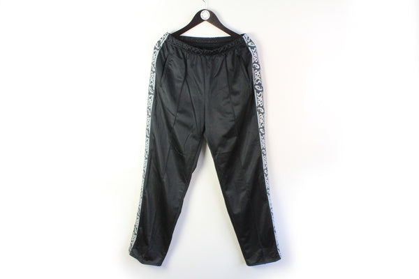 Vintage Asics Track Pants XLarge black white 90's polyester sport trousers 
