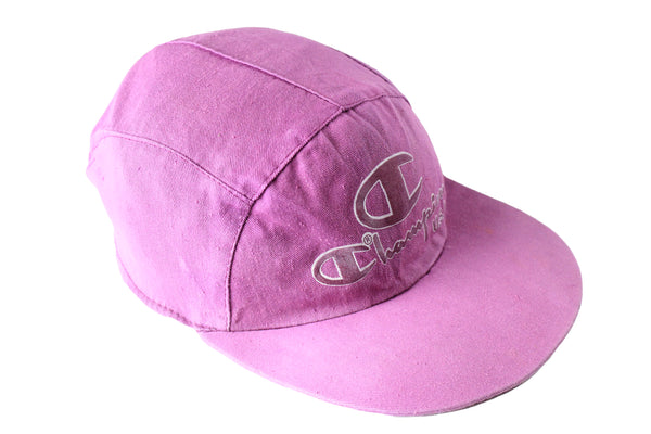 Vintage Champion 5 Panel Cap purple big logo 90s pink retro sport style USA hat