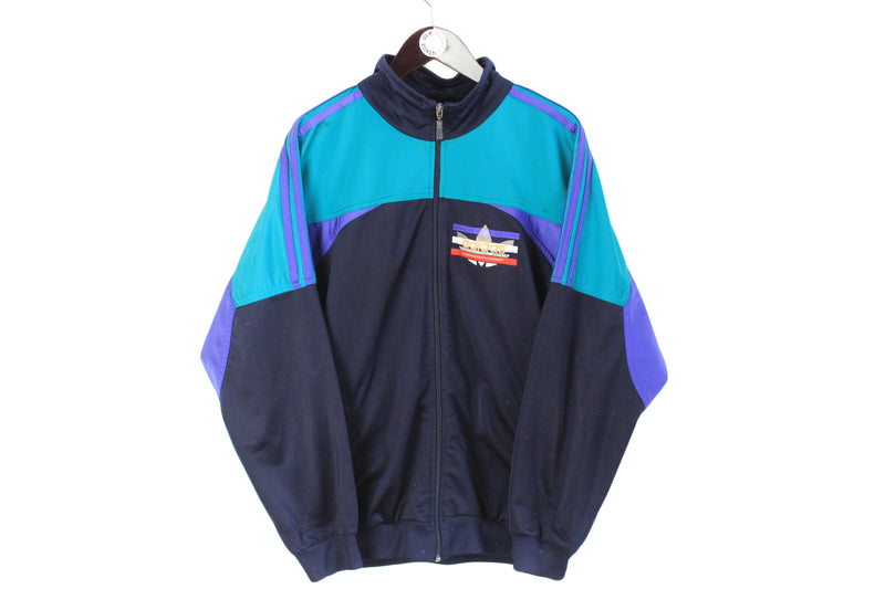 Vintage Adidas Track Jacket Large / XLarge size men's blue full zip front logo 90's style retro sport athletic wear 3 strips brand Germany