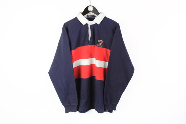 Vintage Polo by Ralph Lauren Rugby Shirt Large / XLarge blue red 90's hip hop style 