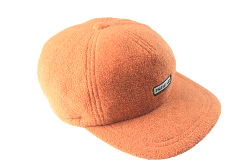 Vintage Timberland Fleece Cap Kids orange small logo 90s retro authentic sport winter ski hat