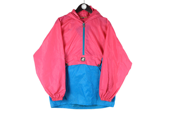 Vintage K-Way Anorak Jacket Small oversize pink blue 90s France style retro raincoat windbreaker