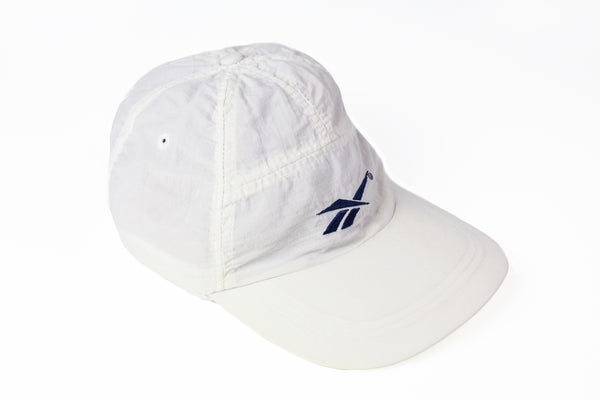 Vintage Reebok Cap basic 90's style white summer hat wear accessorize sun visor big logo retro street style white