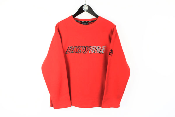 Vintage DKNY USA Sweatshirt Medium red big logo 90's retro style Donna Karan New York jumper