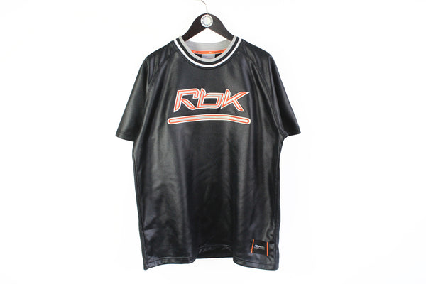 Vintage Reebok T-Shirt Medium black big logo polyester 90's sport tee