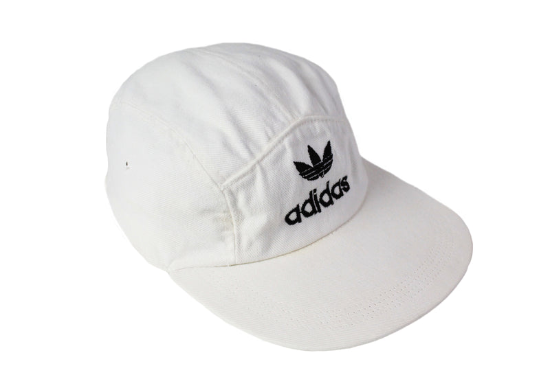 Vintage Adidas 5 Panel Cap 90's style white summer hat wear accessorize sun visor big logo retro street style