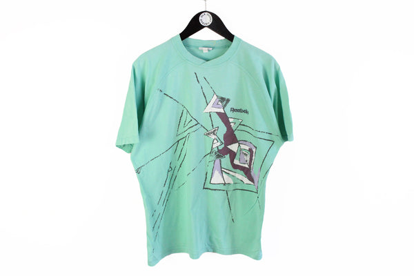 Vintage Reebok T-Shirt Women's Large green 90's abstract pattern sport cotton tee
