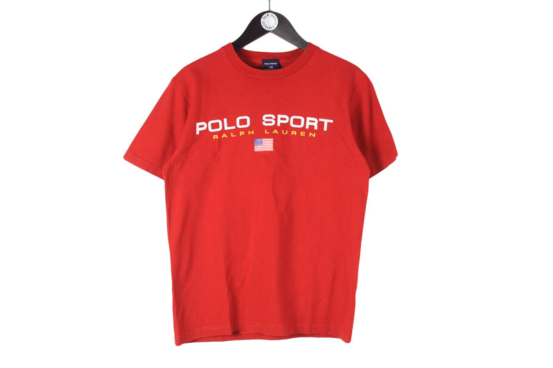 Vintage Polo Sport by Ralph Lauren T-Shirt Small red big logo 90s retro style hip hop fresh tee