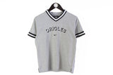 Vintage Baltimore Orioles Nike T-Shirt Women's Medium gray big logo swoosh center 90's sport style MLB baseball cotton v-neck tee