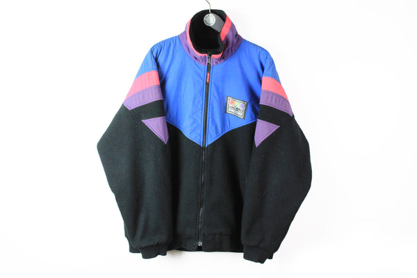 Vintage Fleece Full Zip XLarge blue black 90s ski sweater brooks northern multicolor