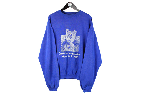 Vintage Ford Sweatshirt XLarge blue bears 80s 90s retro racing crewneck animal pattern