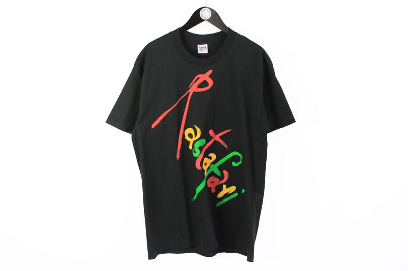Vintage Rastafari T-Shirt XLarge black big logo 90's made in USA Anvil tee