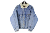 Vintage Wrangler Sherpa Jacket Medium size men's retro denim jean coat winter warm 90's style outfit hipster clothing street style work wear