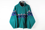 Vintage Fleece Full Zip Large / XLarge green ski sweater abstract 90s sport