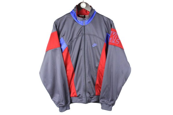 Vintage Nike Track Jacket Medium gray big logo sport style 90s retro USA athletic windbreaker