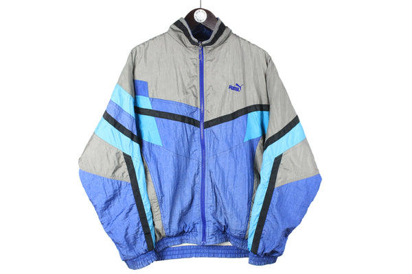 Vintage Puma Tracksuit Medium blue gray full zip sport windbreaker 90s retro sport jacket and track pants