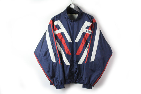 Vintage Adidas Track Jacket Large navy blue 90s windbreaker full zip sport style jacket