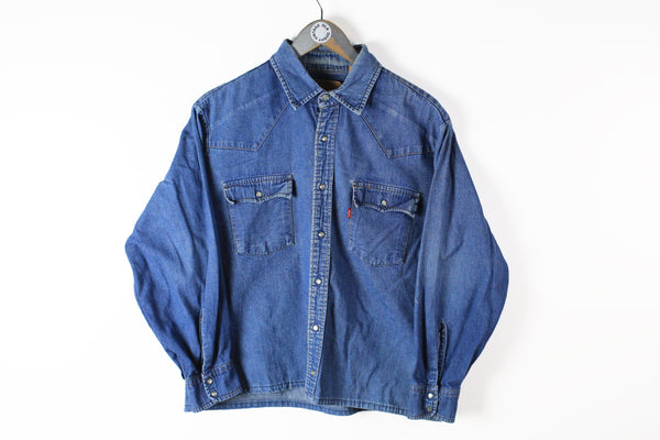 Vintage Levis Denim Shirt Women's Large made in Korea 90s retro style blue classic jean blouse