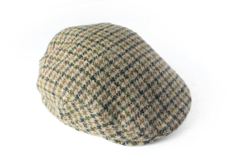 Vintage Harris Tweed Newsboy Cap plaid pattern green 90s retro casual UK hat