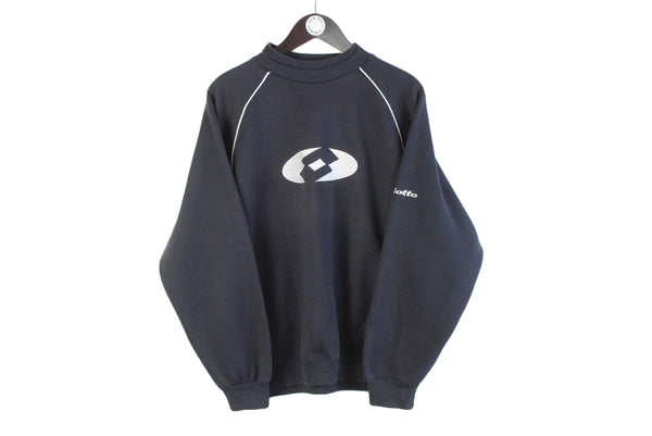 Vintage Lotto Sweatshirt Large black big logo 90s retro sport style Italy jumper crewneck
