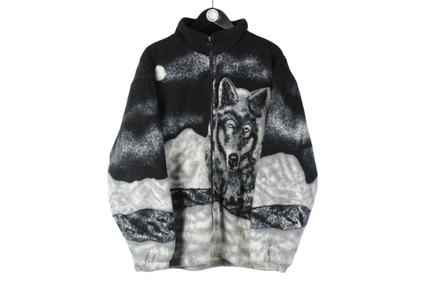 Vintage Wolf Fleece XLarge size full zip big logo nature ski sport mountain active wear 90's style outdoor sweatshirt warm jacket street style hipster