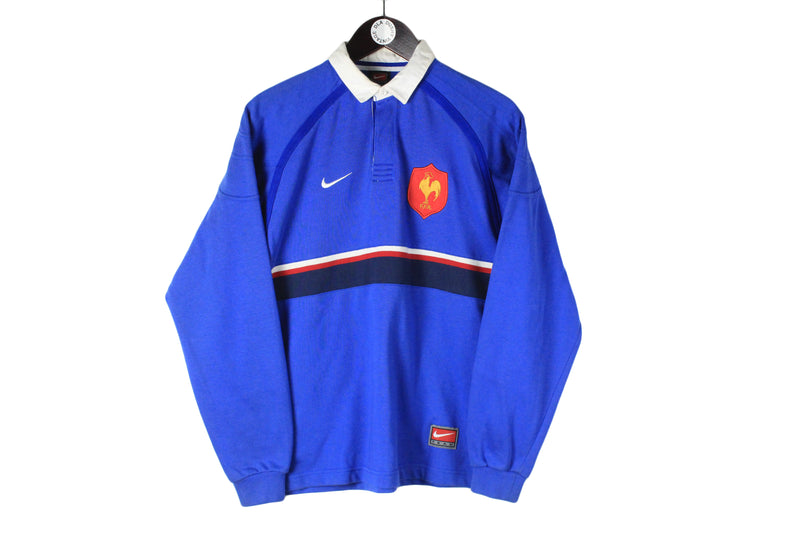 Vintage Nike France Team Rugby Shirt Small football sport team 90s retro collared sweatshirt long sleeve polo t-shirt