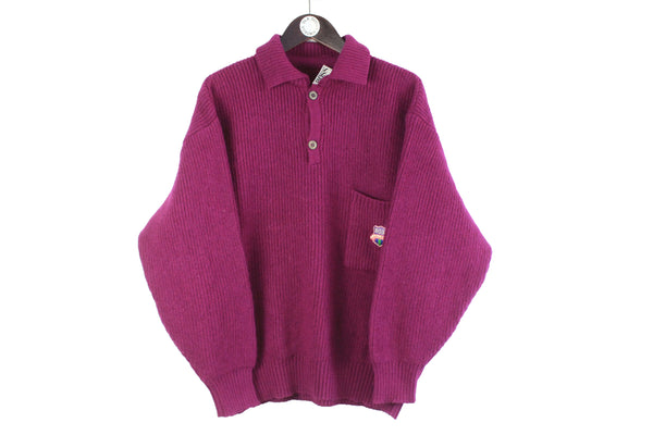 Vintage Hugo Boss Sweater Medium / Large purple winter 90s retro sport jumper small logo classic oversize pullover
