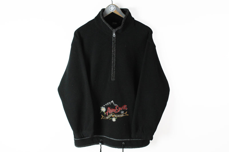 Vintage Alpine Sports Fleece Half Zip Medium black embroidery logo 90s sport ski Swiss sweater