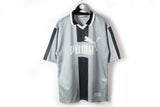 Vintage Puma T-Shirt Medium / Large gray black 90s polyester v-neck tee street soccer