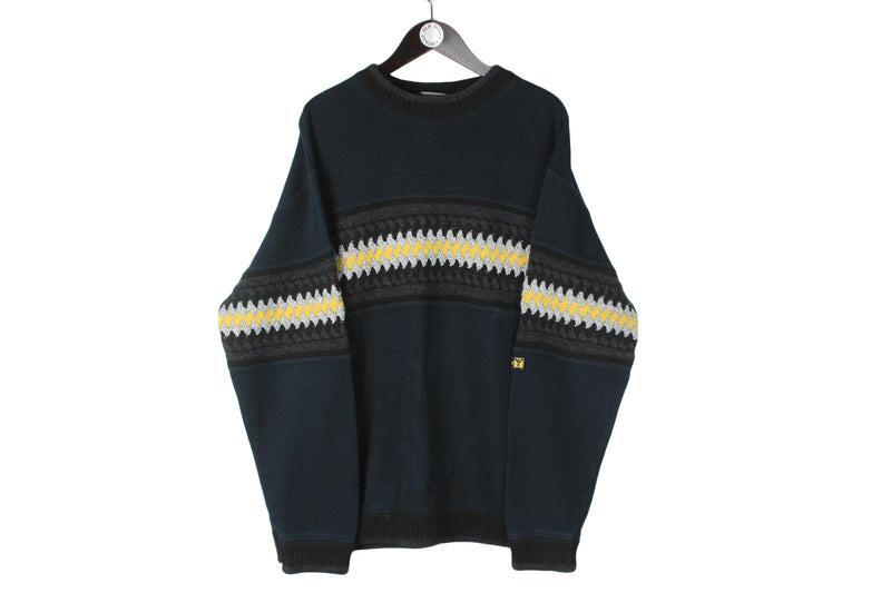 Vintage Carlo Colucci Sweater XXLarge black yellow crewneck 00s retro style jumper sweatshirt