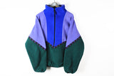 Vintage Jacket Wolfskin Fleece Large green purple half zip sweater 90s outdoor ski heavy jumper