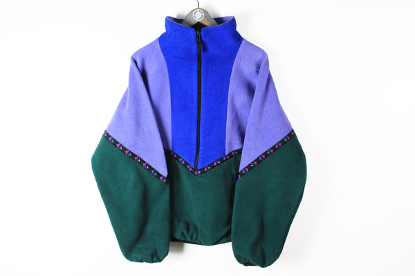 Vintage Jacket Wolfskin Fleece Large green purple half zip sweater 90s outdoor ski heavy jumper