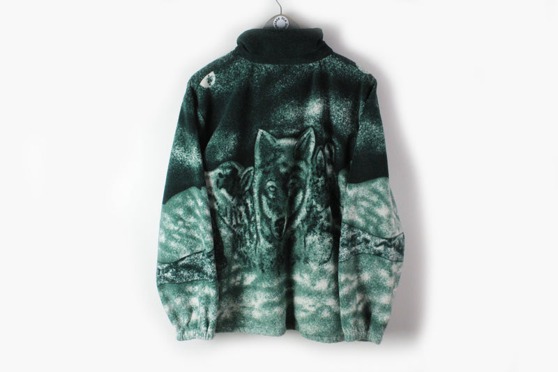 Vintage Wolf Print Fleece Full Zip Medium