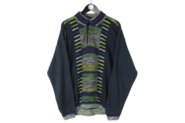 Vintage Carlo Colucci Sweater XLarge blue multicolor green 90s collared jumper 