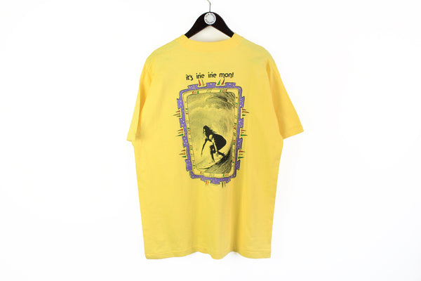 Vintage Cooyah "It's Irie Irie Mon!" T-Shirt XLarge yellow big logo Bob Marley Surfing Reggae Music yellow bright tee