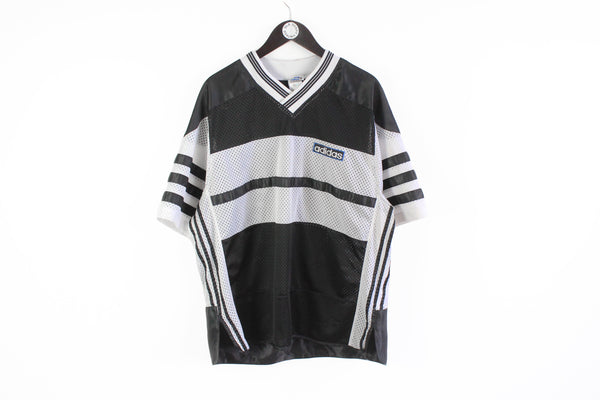 Vintage Adidas T-Shirt Medium / Large mesh basketball big logo 3 stripe big logo polyester tee 90s