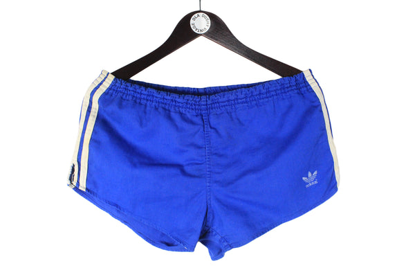 Vintage Adidas Shorts Large size men's sport athletic authentic bright rare running blue old school 90's style 80's wear above the knee length