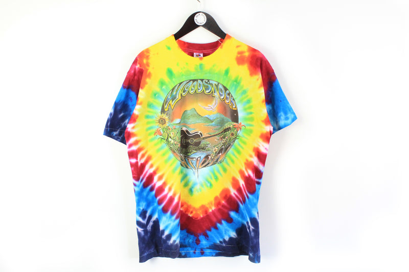 Vintage Woodstock M. Dubois 1989 Tie Dye Anvil T-Shirt XLarge Festival made in USA multicolor rasta tee 1980's crazy abstract pattern colorful bright tee