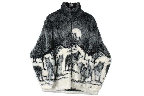 Vintage Wolf Fleece Full Zip XLarge black white full zip 90s retro style sport sweater