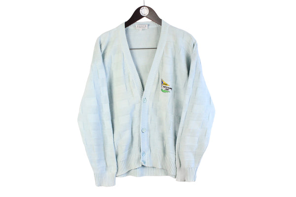 Vintage Hugo Boss Cardigan Medium blue Golf sweater 90s retro deep v-neck sport pullover